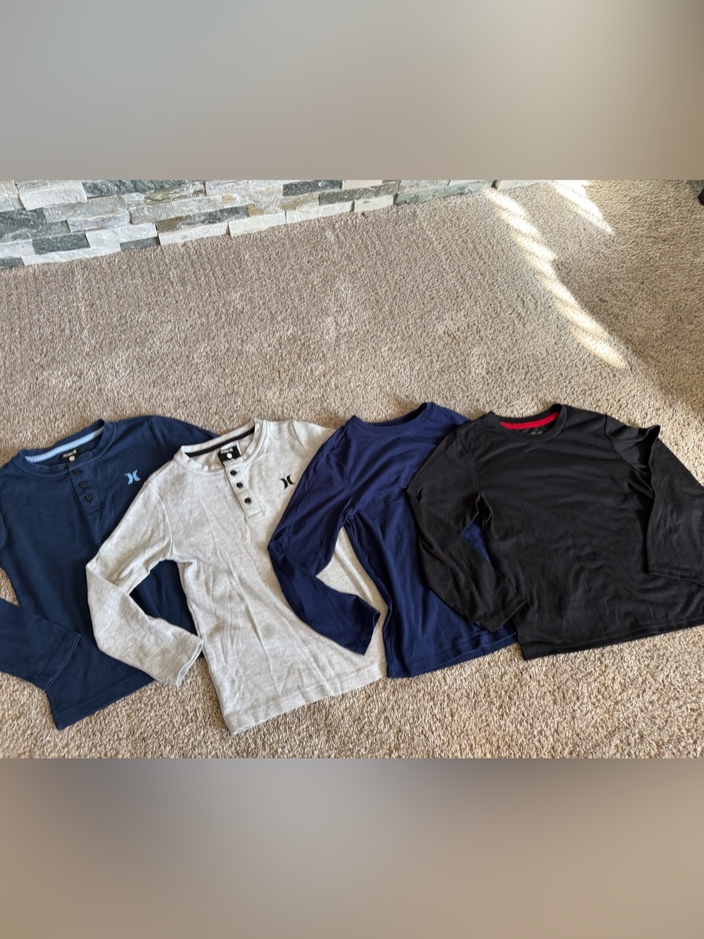 Hurley, cuddl duds, Cat & Jack Boys Long-Sleeve Shirts in Navy, Gray, and Black